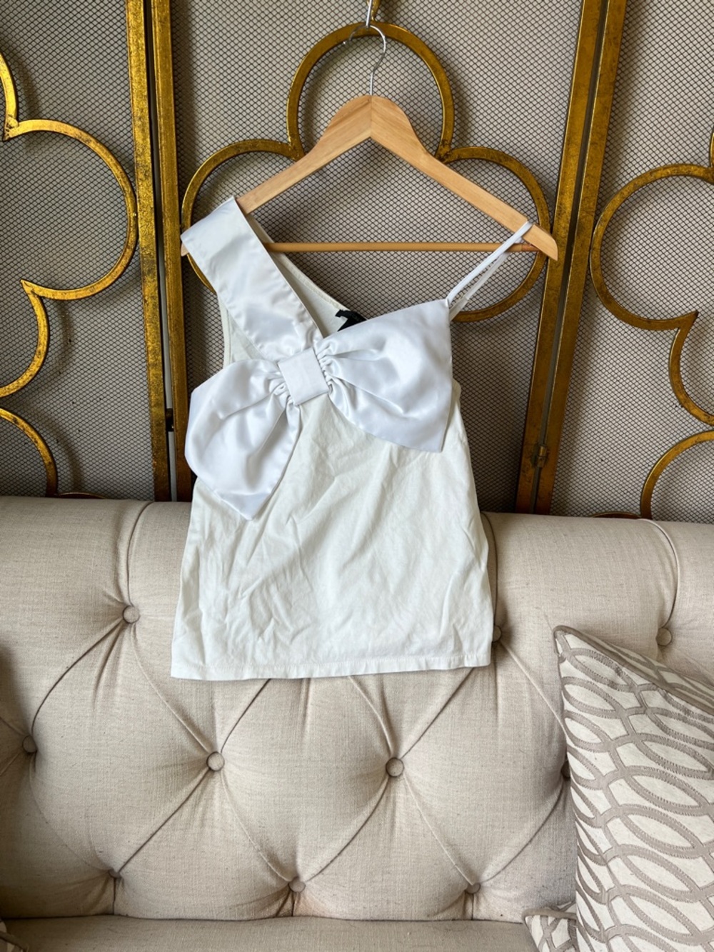 J. Crew White One-Shoulder Bow-Accent Camisole